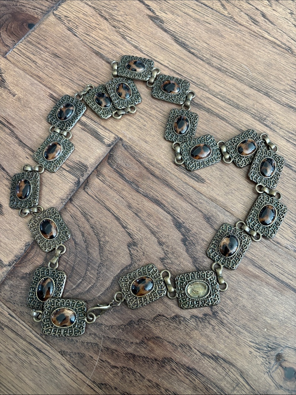 Vintage Bronze/Metal Chain Belt with Amber Stones